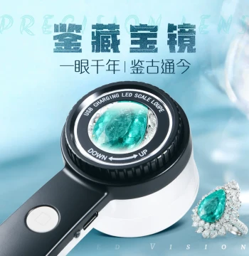 Mohua High-Magnification Treasure Inspection Mirror, Luxury Goods Magnifier for Watches, Zisha Teapots, Antiques, Jade, Gemstones, and Jewelry, 80x Jade Inspection with Strong Light, 360 UV Rechargeable