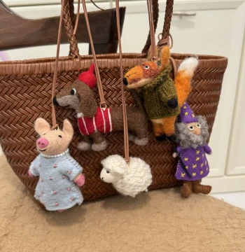 Wool Felt Pig Ornament Handmade Nepalese Cute Keychain Charm