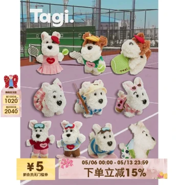 Plush Dog Keychain with Swimming, Skiing, and Tennis Accessories