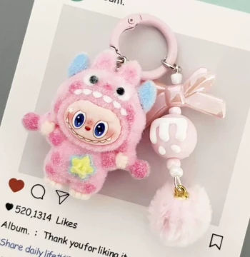 Labubu Bag Charm Flocked Polka-Dot Plush Keychain