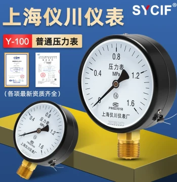 Factory Direct Shanghai Yichuan Instrument Factory Water/Air Conditioning/Oil/Vacuum/Oxygen Pressure Gauge Radial Mount Y100