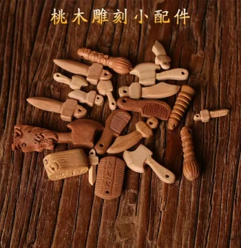 Mountain Peach Wood Carved Swords Knives Axes Handmade DIY Red Rope Pin Pendant Accessories Baby Infant Hanging Ornaments