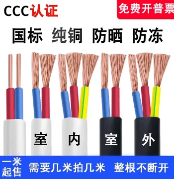 National Standard Pure Copper Core Sheathed Wire 2-Core 3-Core 1.5 2.5 4 mm² Flexible Wire Household Cable Power Cord