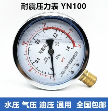 YN100 Vibration-Resistant Pressure Gauge Water Oil Hydraulic Shock-Proof 0-0.6/1.6/2.5MPa Radial Mount Yichuan