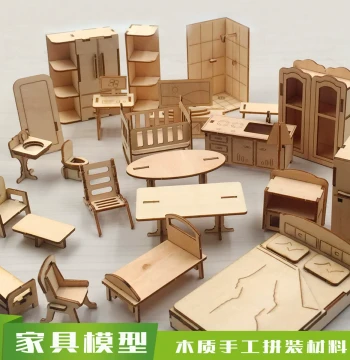 Wooden Assembly Miniature Sandbox Interior Design Environmental Art Model DIY Materials Furniture Handmade Mini Bed