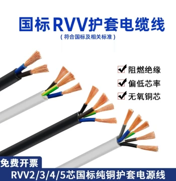 National Standard RVV Copper Core Sheathed Power Cable, 2/3/4/5 Core, 0.5/1/1.5/2.5 mm², White