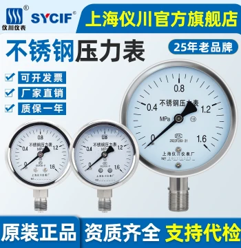 Shanghai Yichuan Instrument Factory Stainless Steel Pressure Gauge YN60100BF Shockproof Vibration Resistant 304 Stainless Steel Water Air Pressure