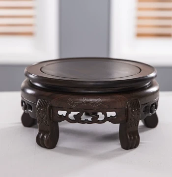 Redwood Solid Circular Base Stand for Flower Pots, Vases, Ornamental Rocks, Bonsai, Wine Jars, Buddha Statues - Elevated Ebony Wood Bracket