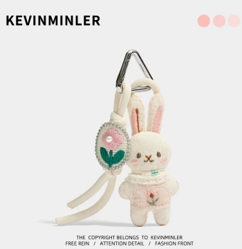 Plush Bunny Keychain Pink Heart Charm Cute Accessory