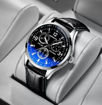 Three-Eye New Fashion Watch Casual Glass Leather Strap Business Men's Bracelet Large Dial Men's Precision Wristwatch