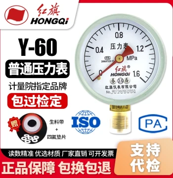 Factory Direct Hongqi Brand Gauge Pressure Gauge Y-60 Class 2.5 Floor Heating Firefighting Tire Pressure Air Pressure Water Pressure Gauge