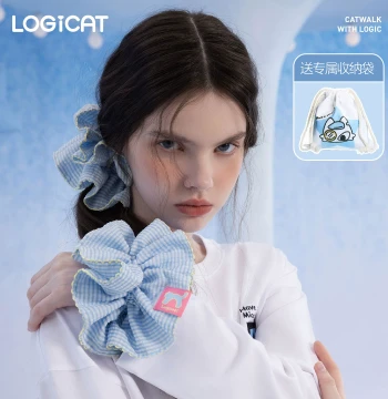 LOGICAT Plaid Cat Scrunchie, High-Elastic Durable Hair Tie, Soft Sleep-Friendly Non-Damaging Hair Accessory, New Autumn/Winter Collection