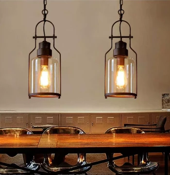 American Retro Industrial Style Restaurant Pendant Light, Cafe Bar Counter Loft Creative Single-Head Iron Glass Small Pendant Lamp