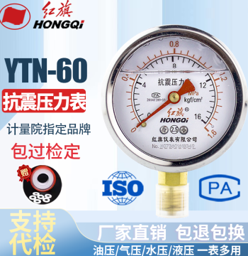 Hongqi Instrument Vibration-Resistant Pressure Gauge YTN-60 0-1MPa Oil-Filled Pressure Gauge, Vacuum Gauge