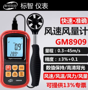 BiaoZhi GM8909 Handheld Anemometer Wind Temperature and Speed Meter High-Precision Wind Speed and Air Volume Testing Instrument