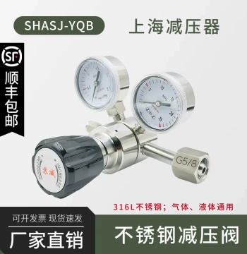 316L Stainless Steel Pressure Reducing Valve for Hydrogen Chloride Oxygen Nitrogen Argon Helium Ammonia 8L Cylinder Gas Primary High-Pressure Regulator Shanghai