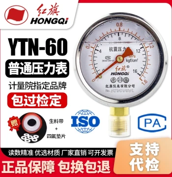 Factory Direct Sales Hongqi Brand Instrument, Vibration-Resistant Pressure Gauge YTN-60 0-1MPa Oil-Filled Pressure Gauge