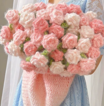 Dreamy Gradient Pointed Rose Blanket DIY Hand-Knitted Yarn Bouquet Blanket Material Kit, Perfect Gift for Best Friends