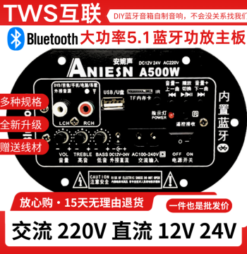 High-Power Subwoofer Amplifier Board with Bluetooth; Universal 12V/24V/220V Mainboard for DIY Subwoofer Modification