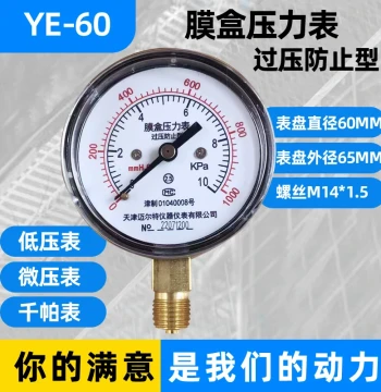 Capsule Pressure Gauge YE60 0-10KPa Overpressure Prevention Type Gas Natural Gas Pressure Vacuum Kilopascal Table Micro Pressure Gauge