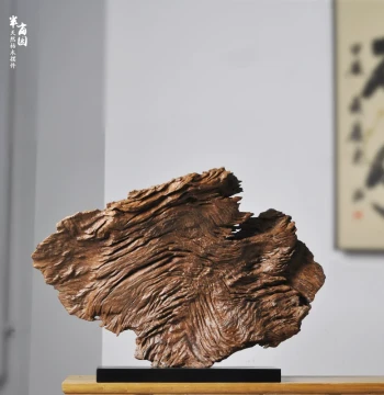 Natural Driftwood Free-Form Marble Base Root Carving - Wabi-Sabi Ornament for Tea Rooms and Clubs
