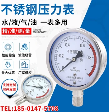 Stainless Steel Pressure Gauge Y100BF YTF100H Stainless Steel Vibration-resistant Pressure Gauge 304 High Temperature Ammonia Use Yimin