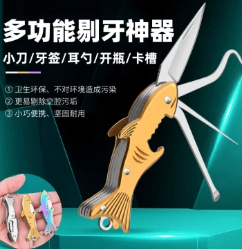 Stainless Steel Mini Pocket Knife - Portable Multi-Tool with Toothpick and Ear Spoon - Folding Fruit Knife and SIM Ejector