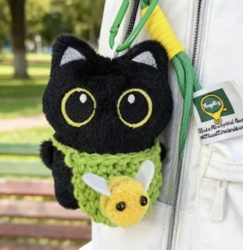 Black Cat Plush Charm Hand-Woven Lanyard Multi-Color