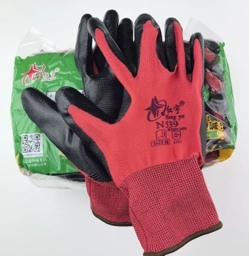 Hongyu N539 Black Nitrile Gloves Polyester Red Yarn Protective Labor Rubber Nitrile Work Gloves for Men Comfortable