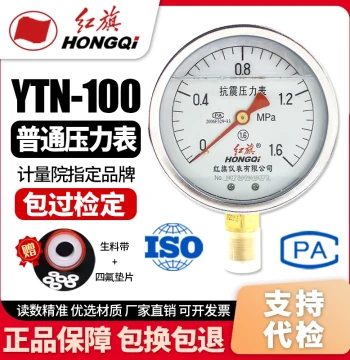 Factory Direct Hongqi Brand Gauge Vibration-Resistant Pressure Gauge YTN-100 0-1MPa Oil-Filled Pressure Gauge