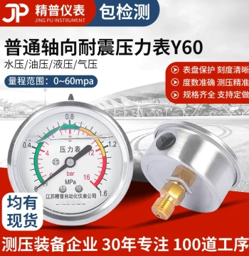Jingpu Manufacturer Y60 Axial Vibration-Resistant Pressure Gauge 1.6MPa Water Pressure Oil Pressure Hydraulic Pneumatic With Flange 1/4 Inch Oil-Filled