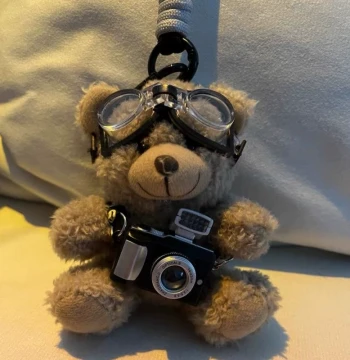 Plush Bear Keychain with Flashing Camera