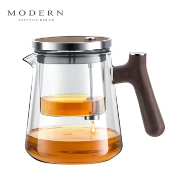 MODERN Glass-Lined Gongfu Tea Pot, Premium Office Tea-Water Separation Infuser with One-Touch Filtration