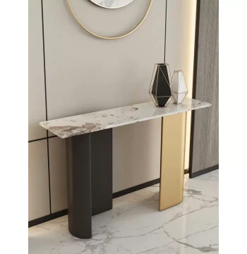 Entryway Console Table Sintered Stone Light Luxury Style Wall-Mounted Ultra-Minimalist Modern Semi-Circular Edge Narrow End Table Decorative Cabinet Strip Case
