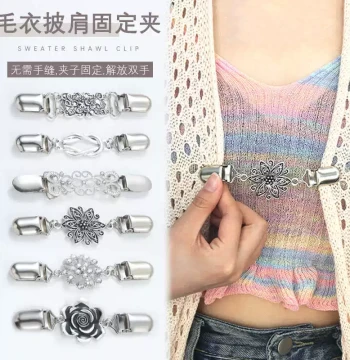 Vintage Sweater Shawl Clip Rhinestone Alloy Scarf Buckle Anti-Exposure Pin Collar Scarf Cardigan Connector Accessory
