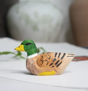 Healing Style Hand-Carved Solid Wood Mallard Duck Ornament Creative Carving Display Decor Customizable Label