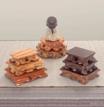 Red Sandalwood Small Base, Solid Wood Stand for Jade, Agate, and Root Carvings with Customizable Grooves for Seals and Ornaments