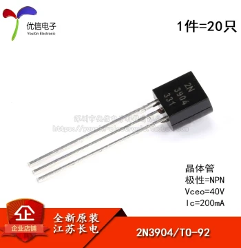 Original Genuine 2N3904 TO-92 NPN Transistor 40V/200mA Through-Hole Transistor (20 Pieces)