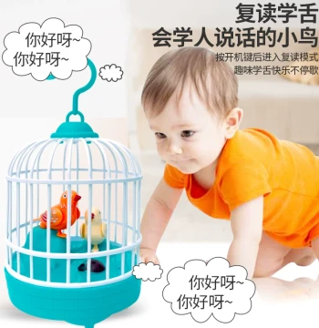 Talking Bird Toy in Cage, Mimics and Repeats Words, Educational Toy for Boys and Girls Ages 1-2