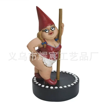 Garden Pole Dancing Female Gnome Resin Statue - Indoor/Outdoor Decorative Garden Dwarf Figurine