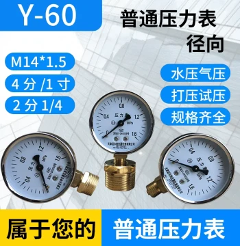 Factory Direct Y-60 Pressure Gauge 0-1.6mpa Water/Air Pressure Meter M14×1.5 Standard Pressure Gauge y60
