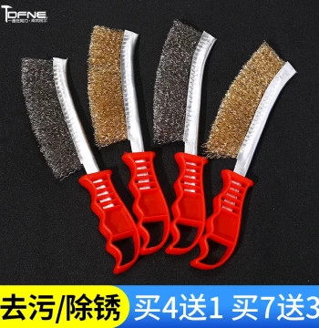 Wire Brush with Handle: Industrial Copper/Stainless Steel Knife Brush for Grill Rust Removal and Cleaning, Long-Handle Iron Wire Brush
