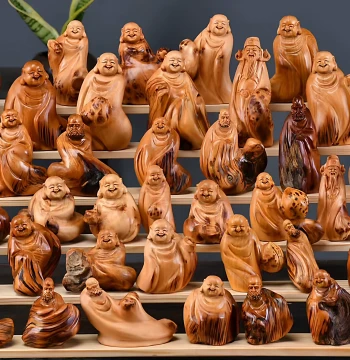 Taihang Thuja Occidentalis Handheld Craft Maitreya Buddha Guanyin Natural Free-form Root Carving Wood Art Living Room Desktop Small Ornament 3