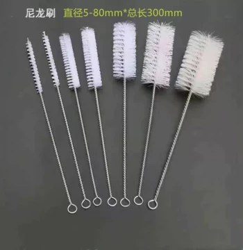 Heat-Resistant Nylon Bristle Brush with White Plastic Handle; Long-Handle Cleaning Brush for Milk Tubes, Test Tubes, and Glass Bottles