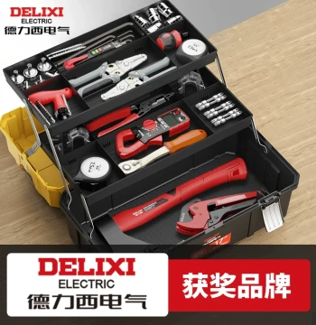 DELIXI ELECTRIC Hardware Tool Box Storage Case, Household Electrician Organizer, Three-Layer Folding Multi-Function Set