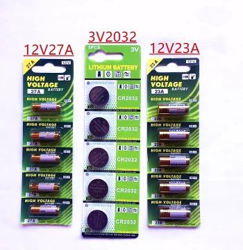 12V23A/27A Garage Door Remote Battery, 3V2032 Button Cell Battery for Access Control and Car Anti-Theft Devices