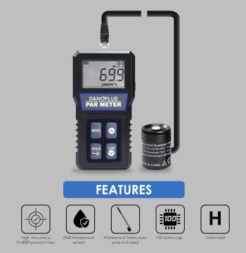 Saltwater Aquarium PAR Value Tester Aquatic Light Meter for Underwater Illuminance Detection, PAR Meter Coral Light Measurement Instrument
