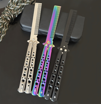 Butterfly Folding Knife, Full Steel Unsharpened Comb Knife, Fancy CSGO Merchandise, Beginner Professional Practice Training Flipper Knife