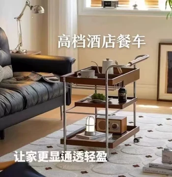 Youyou Hotel Push Cart Solid Wood Mobile Sofa Side Table Vintage Side Cabinet Corner Table Small Coffee Table