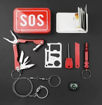 Camping Multi-Function Tool Kit Equipment Set 7-Piece Outdoor Survival Self-Rescue First Aid Box Emergency Supplies